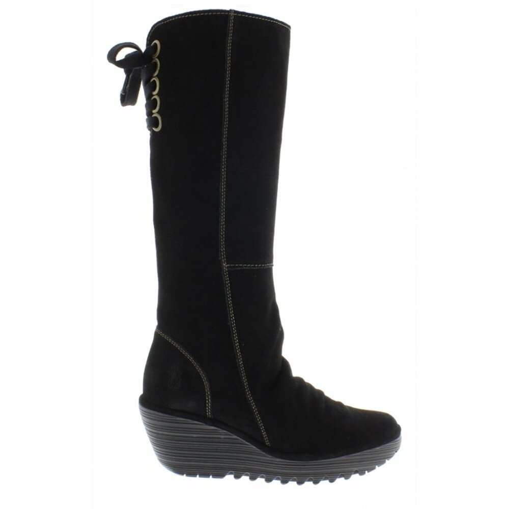 London FLY Black Suede Tall Wedge Boots - Yust / EU 40 / US 8.5